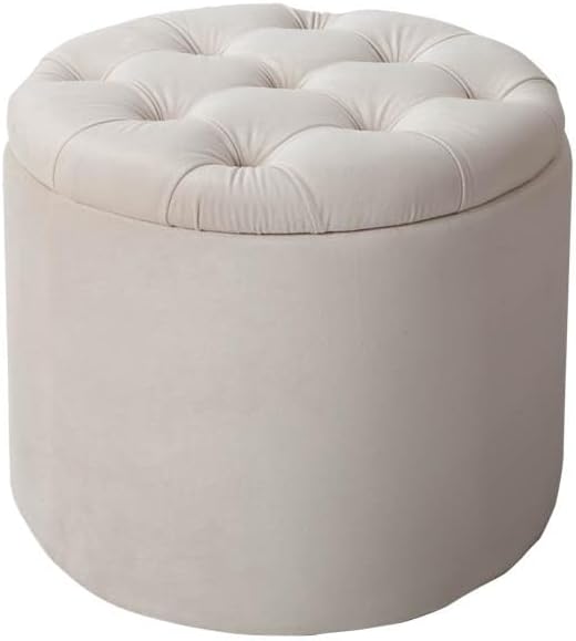 Riess Ambiente Eleganter Hocker MODERN BAROCK 50cm beige Samt Samt Couchtisch Tisch Aufbewahrungskor