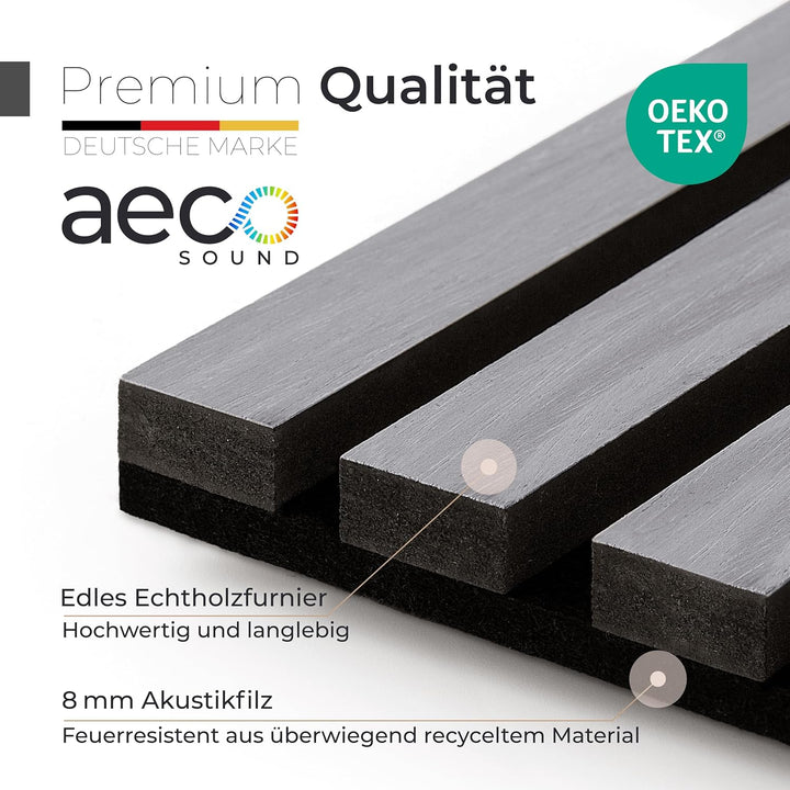 Akustikpaneele Holz – 2er-Set | 120x60cm | Echtholz Birne & Akustikfilz Schwarz – 3D Wandpaneele für