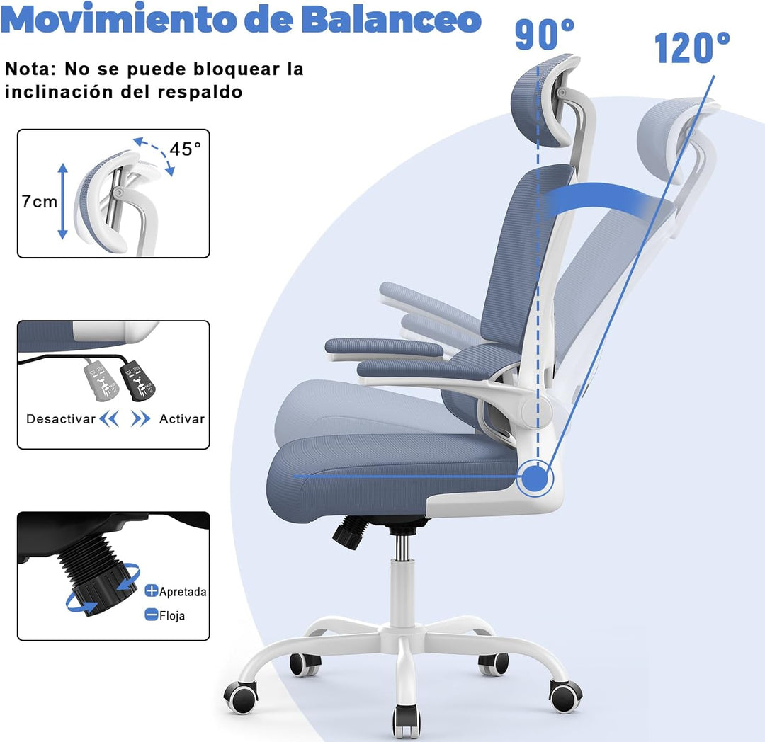 naspaluro Bürostuhl Ergonomischer, Schreibtischstuhl mit Hochklappbaren Armlehnen, Dynamischer Lordo