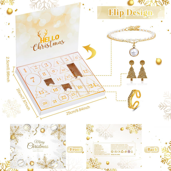 2025 Schmuck Adventskalender für Frauen Mädchen, 24 Überraschungen Count Down Kalender mit Golden Ar