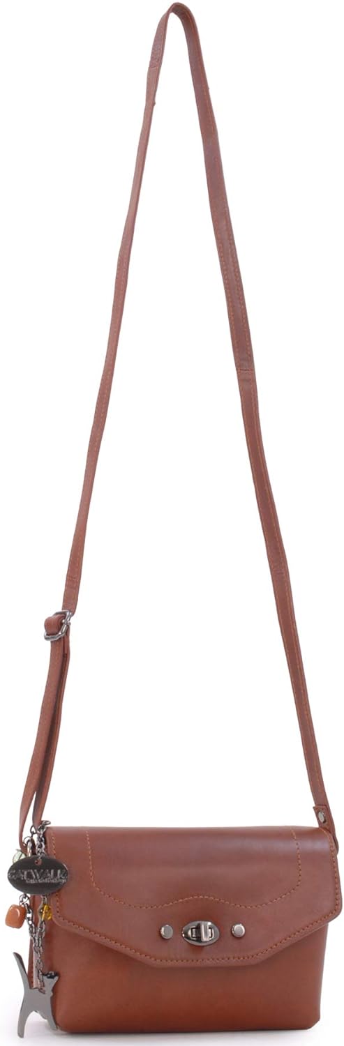 Catwalk Collection Handbags - Leder - Klien Umhängetasche/Schultertasche - FLORENCE Hellbraun Cs, He
