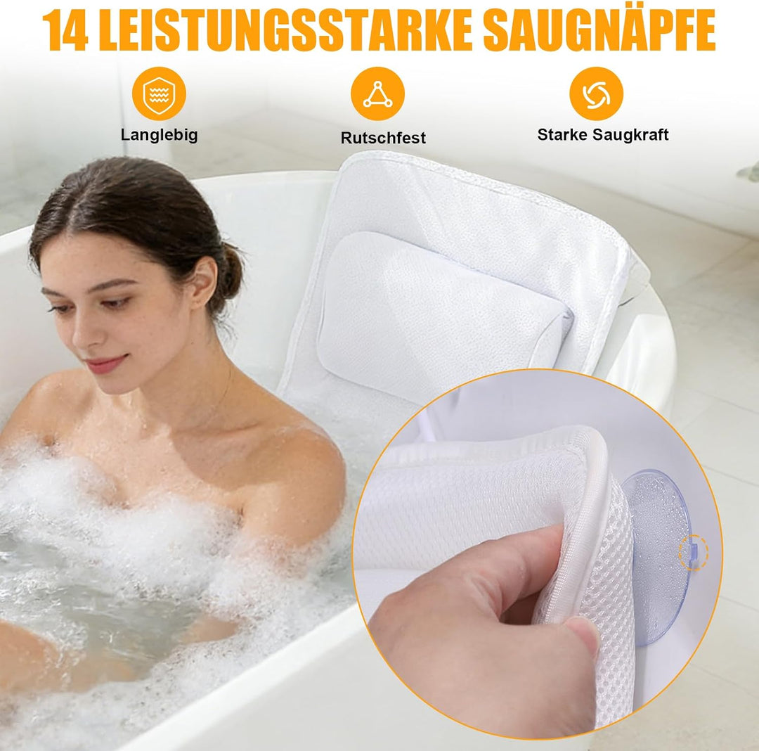 Badewannenkissen Ganzkörper (128 x 38 cm) – Ergonomisches Badekissen | mit 3D-Air-Mesh-Technologie &amp;