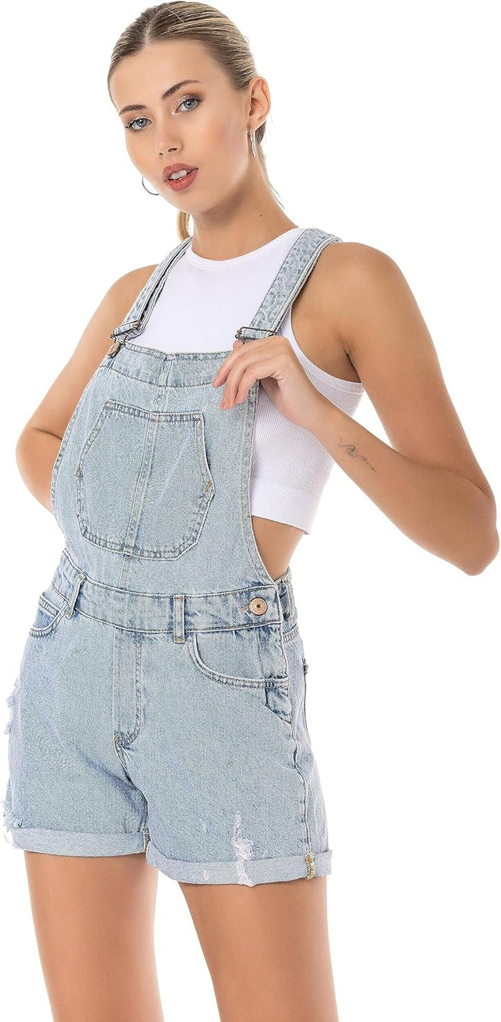 Red Bridge Damen Shorts kurze Hose Hot-Pants Latzhose Overall 30W Hellblau, 30W Hellblau