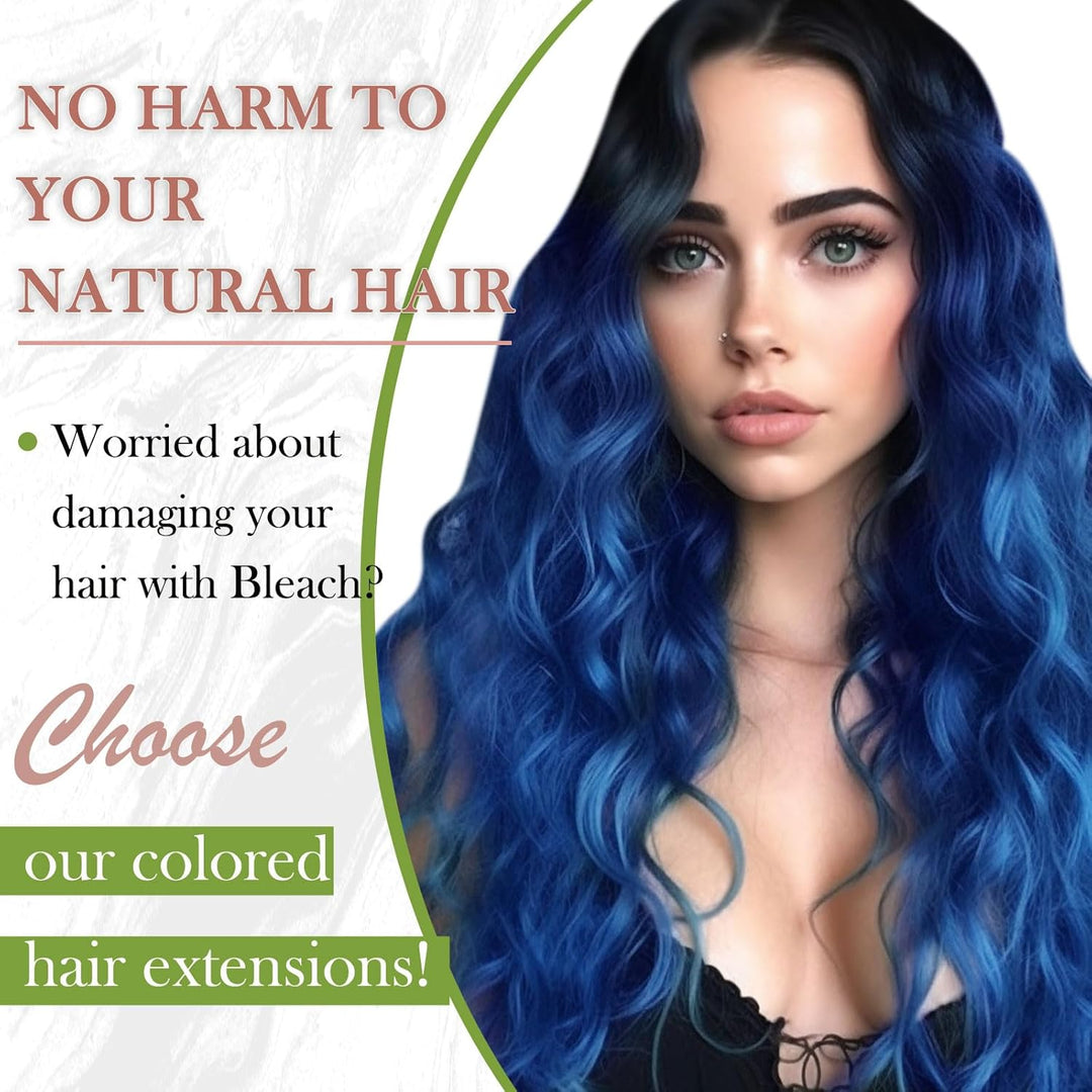 RUNATURE Tape in Extensions Echthaar Blau 40cm Bunte Gerades Tape Haarverlangerung Echthaar Blue Uns