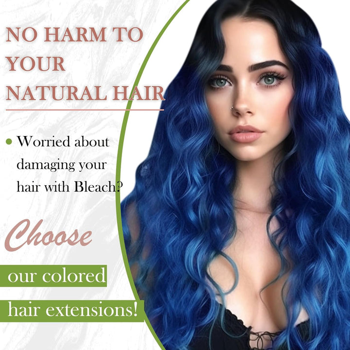 RUNATURE Tape in Extensions Echthaar Blau 40cm Bunte Gerades Tape Haarverlangerung Echthaar Blue Uns