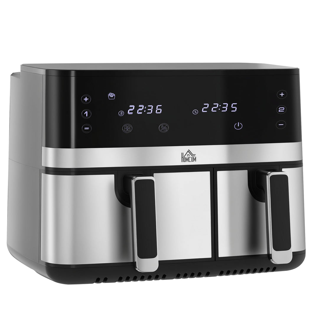 HOMCOM Dual Zone Heissluftfritteuse 8,5 L Airfryer 2700W mit 2 Fächer, 8 Programme, Antihaftbeschich