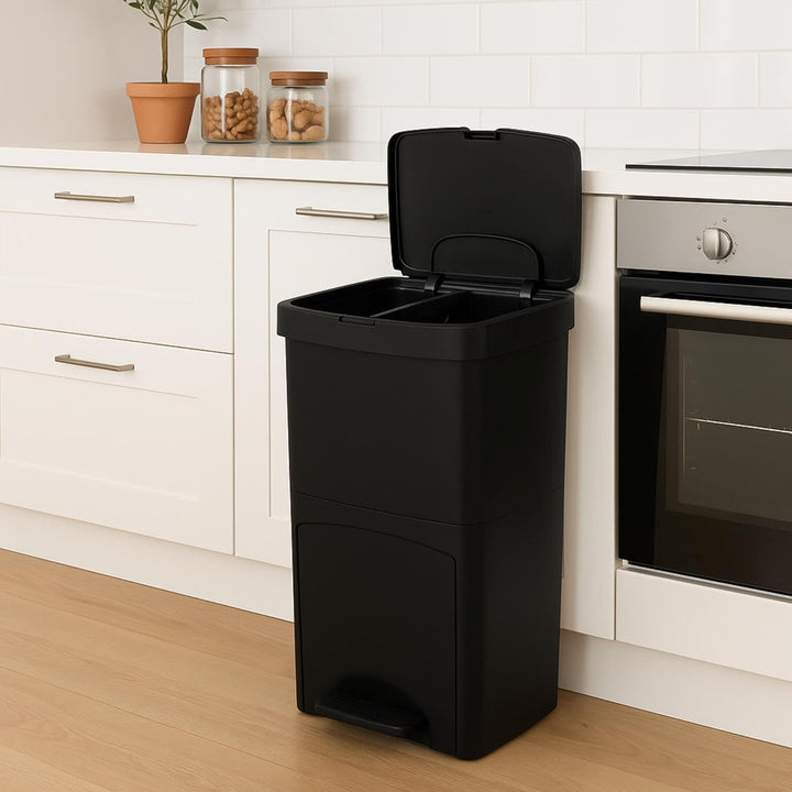 SP Berner – Recycling-Abfalleimer 70 l mit Pedal – 3 Fächer (30 l + 10 l + 30 l) – Ideal für Küche,