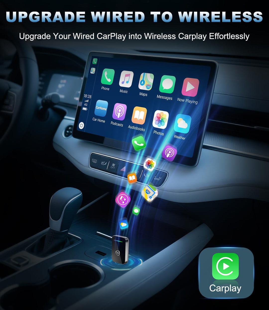 Carplay Wireless Adapter für iPhone, Upgrade Wired CarPlay auf Wireless, Smarte Sprachsteuerung Adap
