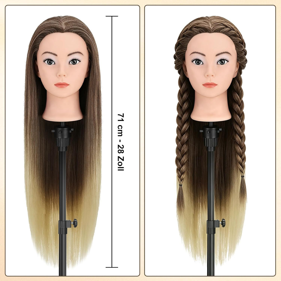 TwoWin 100% Synthetischer Frisierkopf, Übungskopf 28 Zoll /71cm Friseurkopf, Trainingskopf für Frise