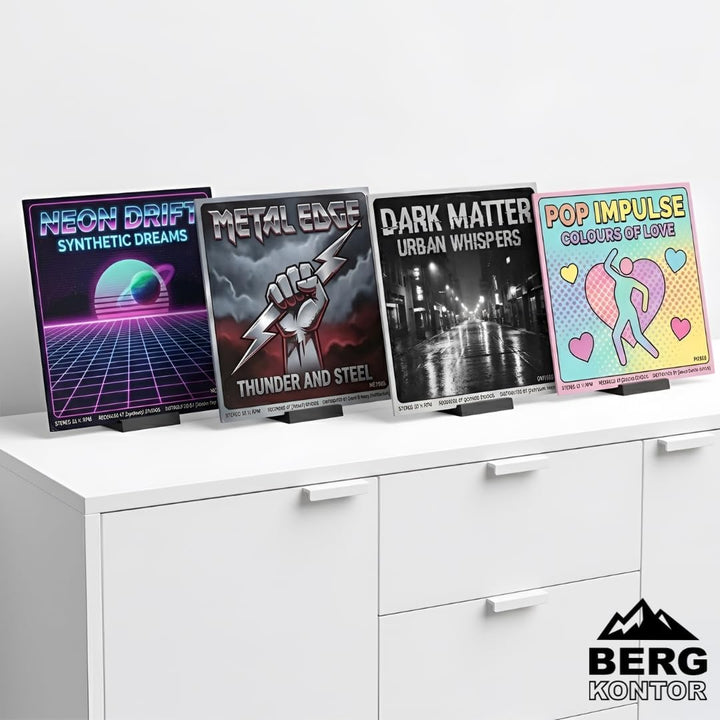4er Set Schallplattenständer – Modernes Vinyl Display & LP Aufsteller für 7", 10" & 12" Platten – El