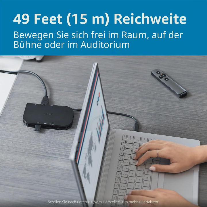Kensington Presenter, Kabelloser USB-Presenter mit virtuellem Pointer, 15m Reichweite, Ideal für Mic