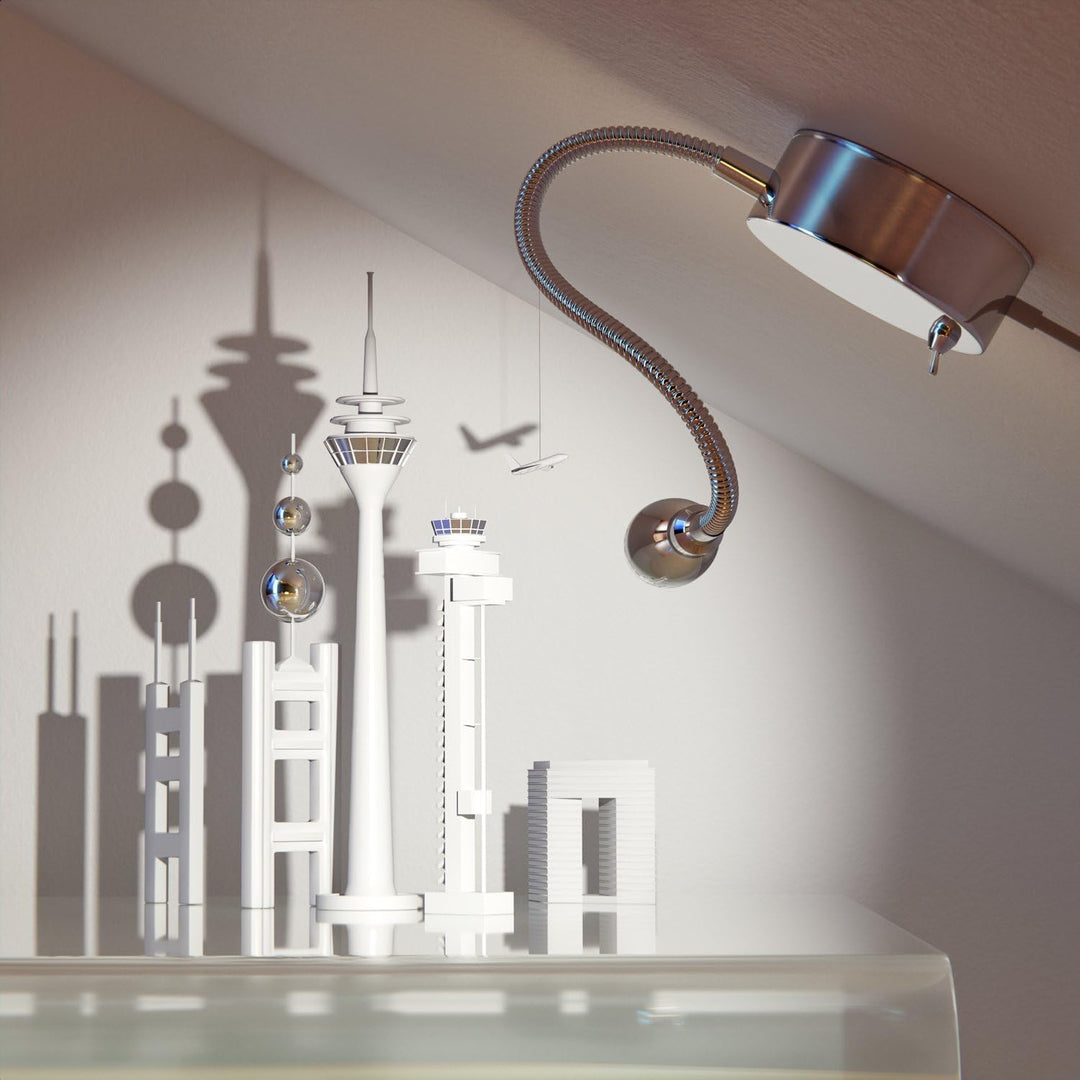 ledscom.de LED Leselampe/Wandleuchte HAN, Schwanenhals, Schalter, Stecker, chrom glänzend, weiss