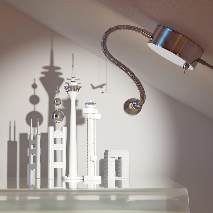 ledscom.de LED Leselampe/Wandleuchte HAN, Schwanenhals, Schalter, Stecker, chrom glänzend, weiss