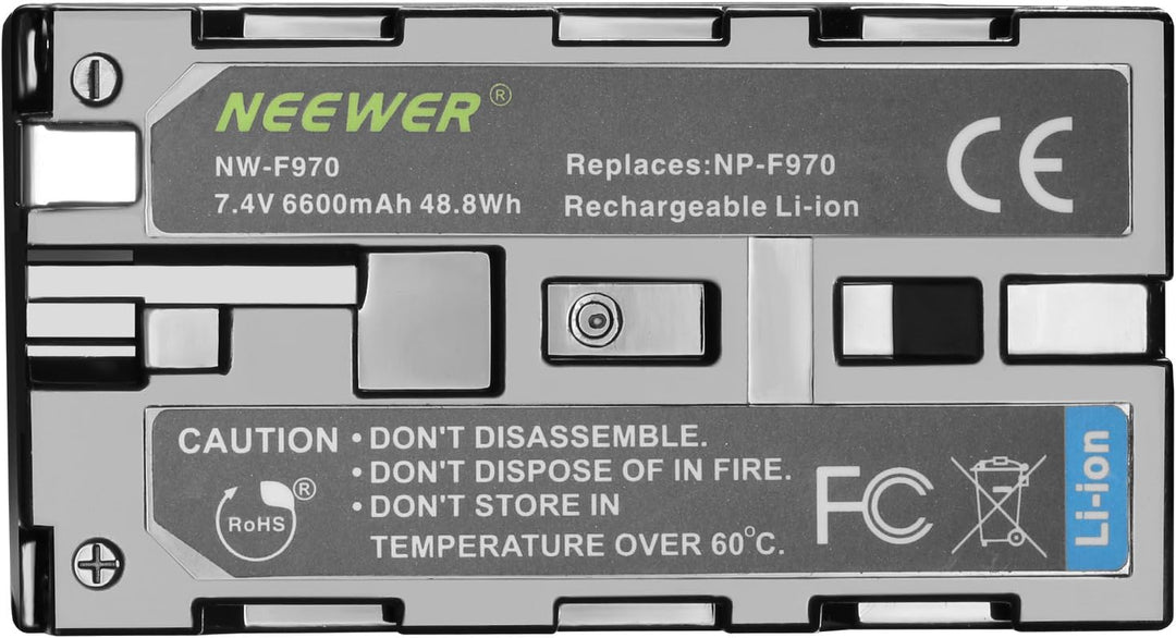 Neewer 2er 6600mAh Ersatzakku für Sony NP F970 Li Ionen Akku und Ladegerät AC, Auto und EU Adapter f