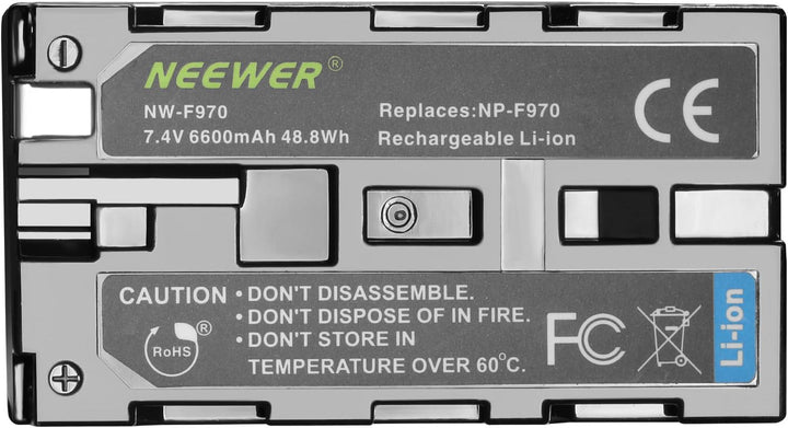 Neewer 2er 6600mAh Ersatzakku für Sony NP F970 Li Ionen Akku und Ladegerät AC, Auto und EU Adapter f