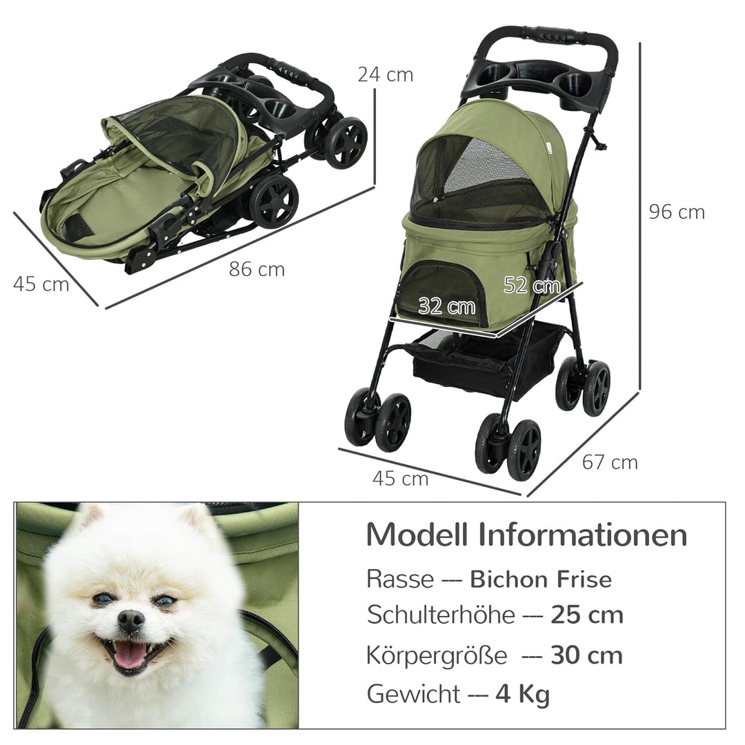PawHut Hundewagen Hundebuggy mit Klappfunktion Pet Stroller für kleine Hunde und Katzen Haustierwage