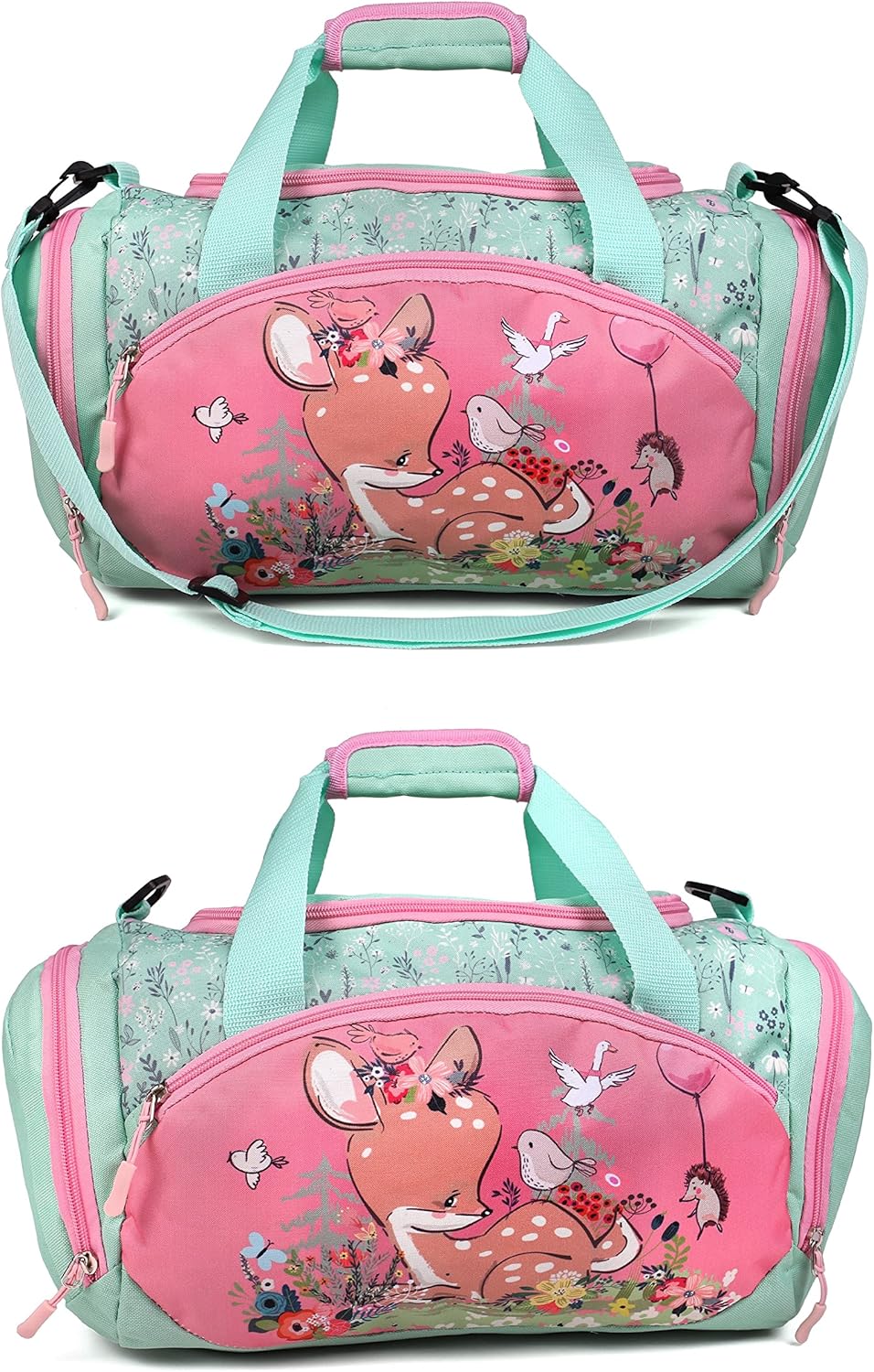 Sporttasche mit süssem Hirsch Motiv für Jungen und Mädchen Türkis/Rosa, Türkis/Rosa