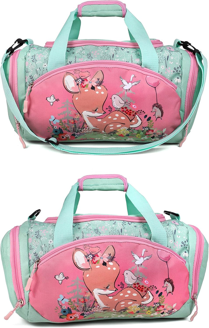 Sporttasche mit süssem Hirsch Motiv für Jungen und Mädchen Türkis/Rosa, Türkis/Rosa