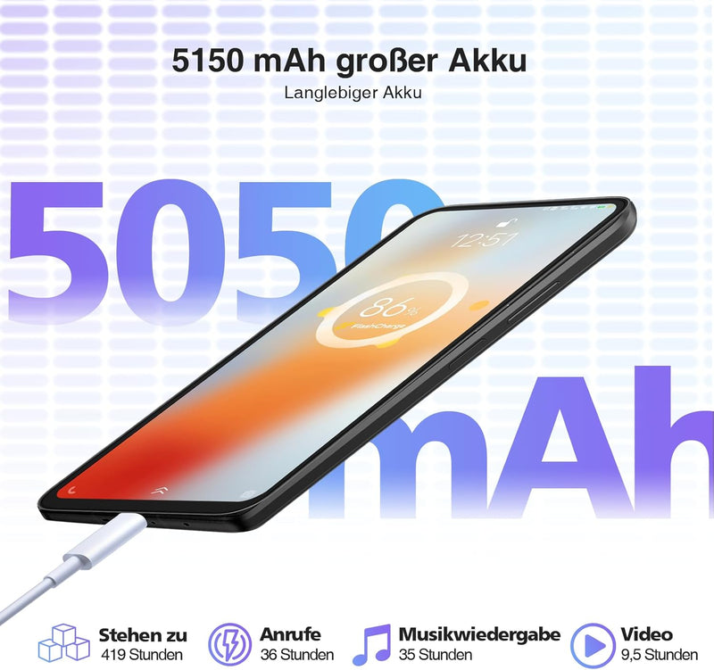 DOOGEE N55 (9GB+128GB) Android 14 Smartphone Ohne Vertrag, 6,56" HD+ 90Hz IPS Octa Core Handy Ohne V