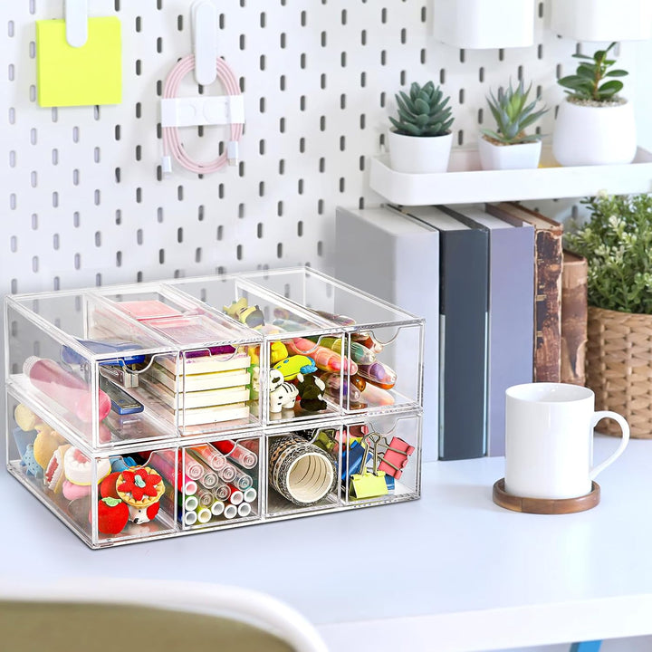 Nicunom 2 Stück Sonnenbrillen-Organizer, Acryl, transparentes Brillenetui mit 4 Schubladen, Brillena