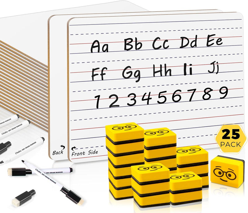 25 Stück Whiteboard Klein A4, Ohuhu 22 x 30 cm Mini Whiteboard Doppelseitiges Liniert/Blanko mit 25