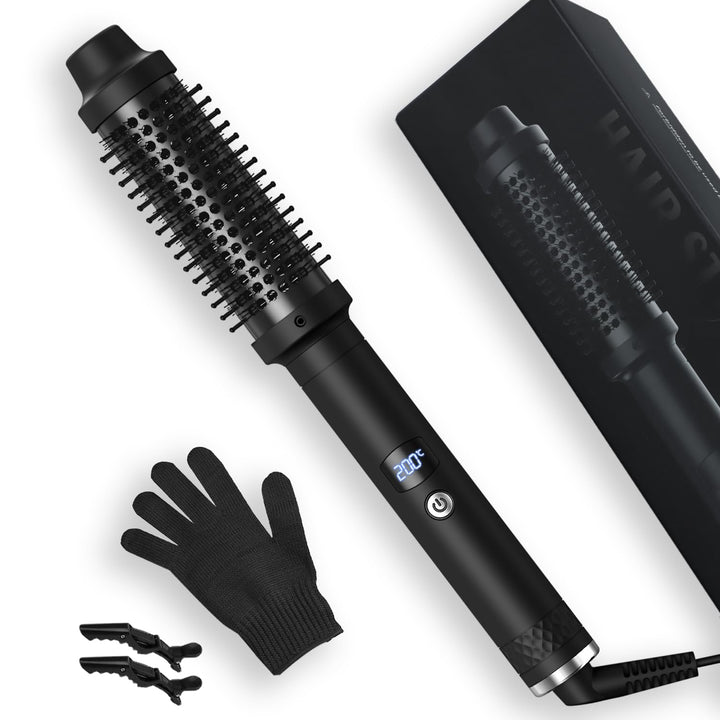 Thermal Brush 38mm, Wärmebürste mit 120–200°C LCD-Display, Lockenbürste Haarstyler Rundbürste, Verwe