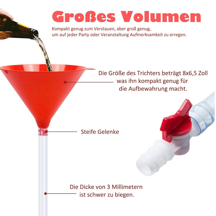 Milageto Party Biertrichter mit Ventil, Trinktrichter mit Schlauch &amp; Hahn für Partyspiel, Biercrash