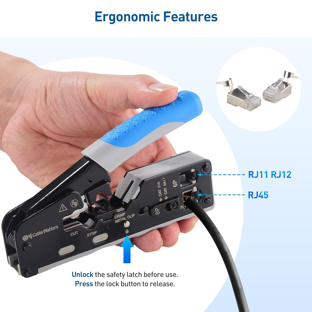 Cable Matters All-in-One RJ45 Crimpzange für geschirmte Pass-Through RJ45 Stecker - Cat8 Crimpwerkze