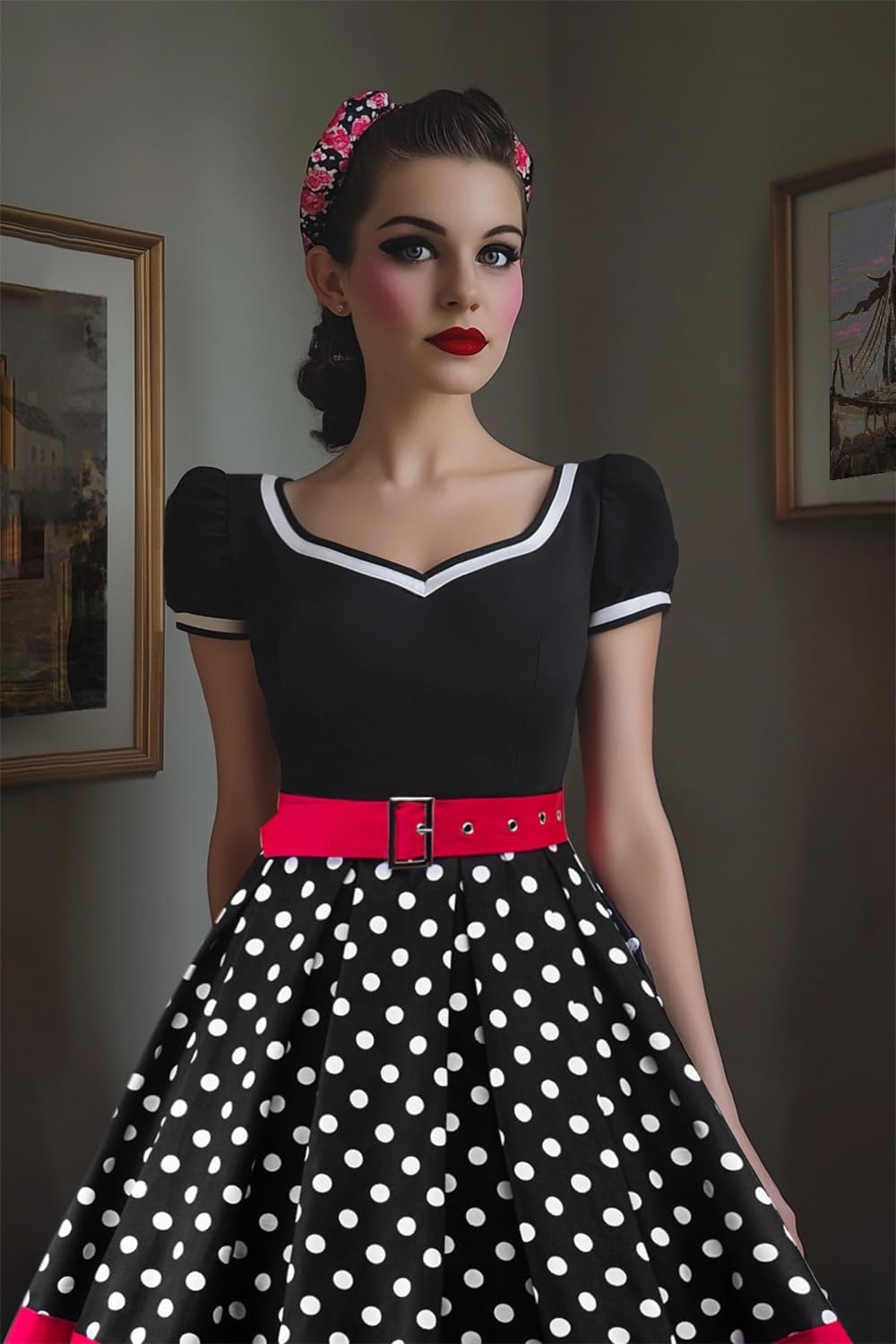 AXOE Damen 50er Jahre Kleider Rockabilly Petticoat Vintage XXL Schwarz/Weiss, XXL Schwarz/Weiss