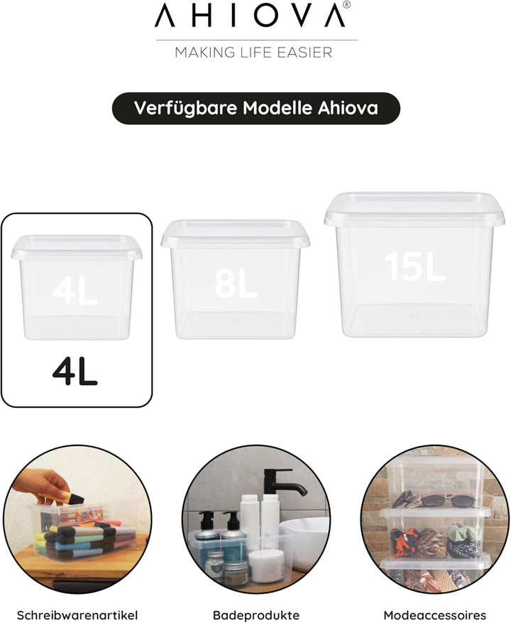 Aufbewahrungsboxen Klein 4L mit Deckel 6er Set Stapelbar 100% Transparent Klickverschluss 26,5x19,5x
