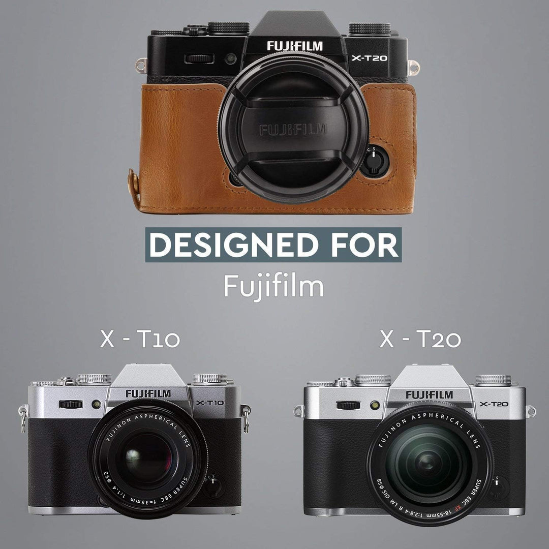 MegaGear MG578 Ever Ready Leder Kameratasche mit Trageriemen kompatibel mit Fujifilm X-T30, X-T20 (1