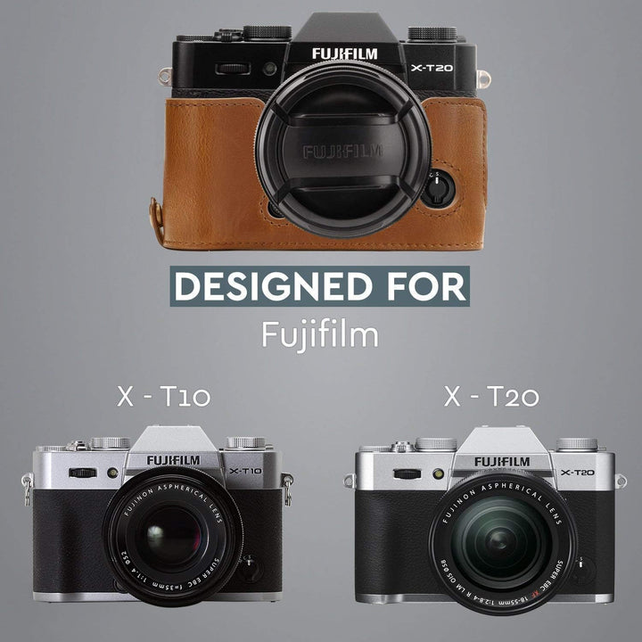 MegaGear MG578 Ever Ready Leder Kameratasche mit Trageriemen kompatibel mit Fujifilm X-T30, X-T20 (1