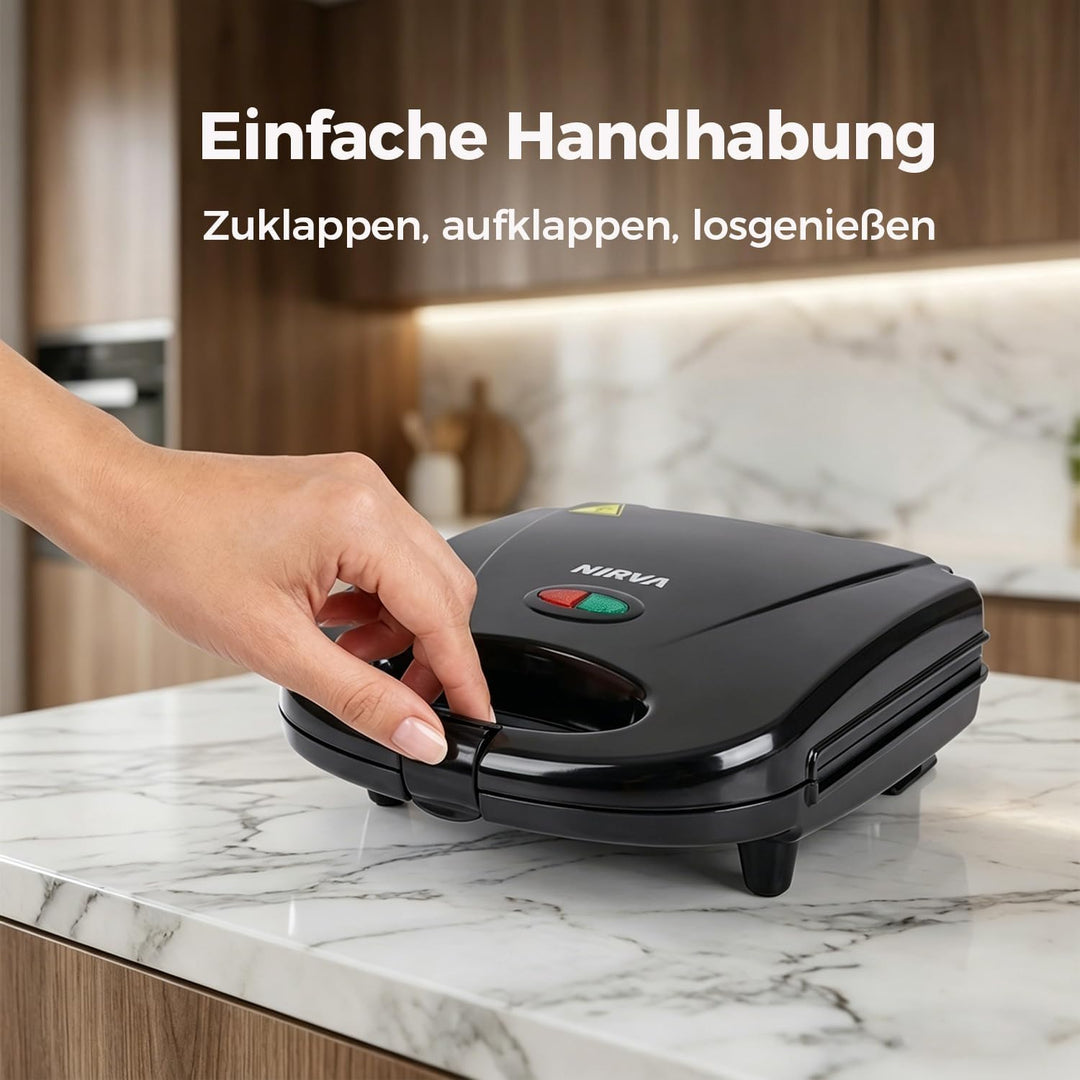 NIRVA 750W Sandwichtoaster für 4 Sandwiches, Sandwichmaker mit Antihaftbeschichtung, Sandwich Maker
