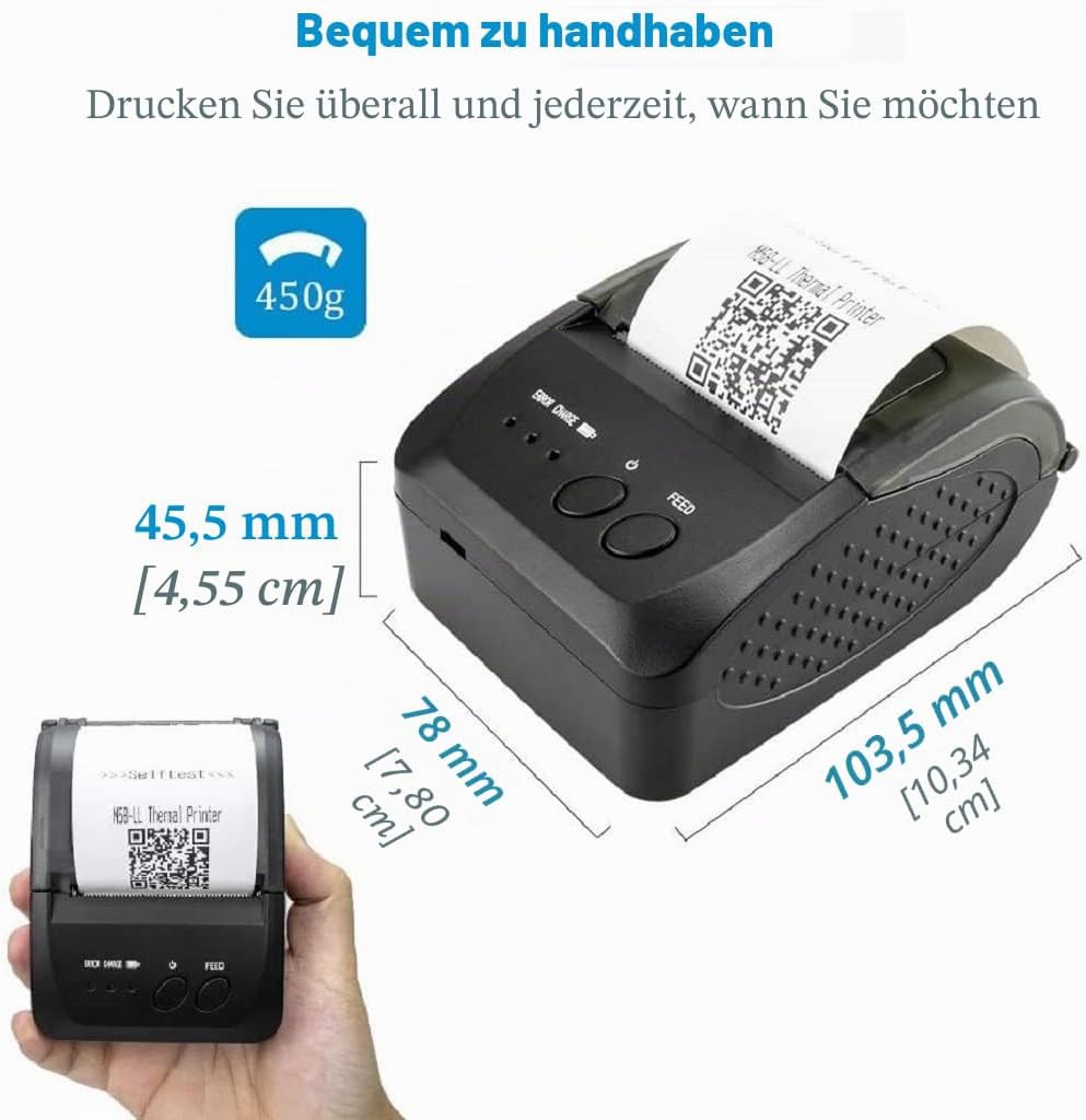 NETUM Kabelloser Bluetooth-Belegungs-Thermodrucker (DE), tragbarer persönlicher Rechnungsdrucker, 58