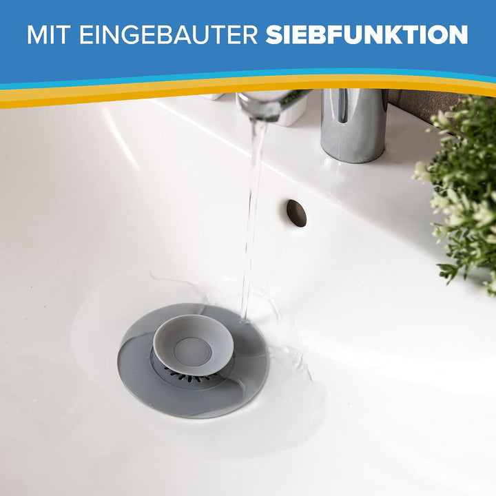 Universal Abflussstopfen - Waschbeckenstöpsel mit Haarsieb Funktion - Praktisches Abflusssieb Siliko