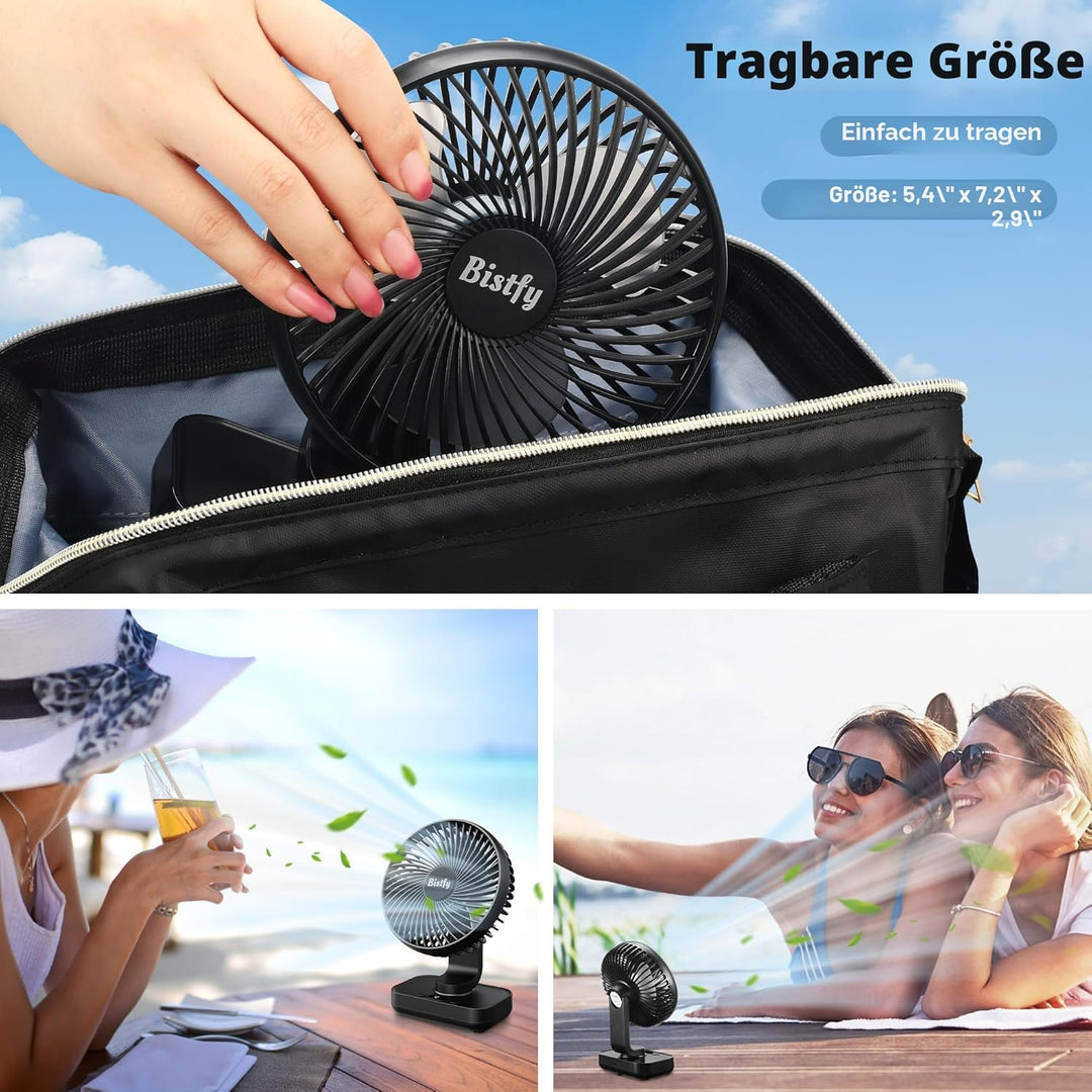Tischventilator Oszillierend 4500mAh Leise&amp;Starkem Luftstrom Akku Ventilator, 4 Geschwindigkeiten 2A