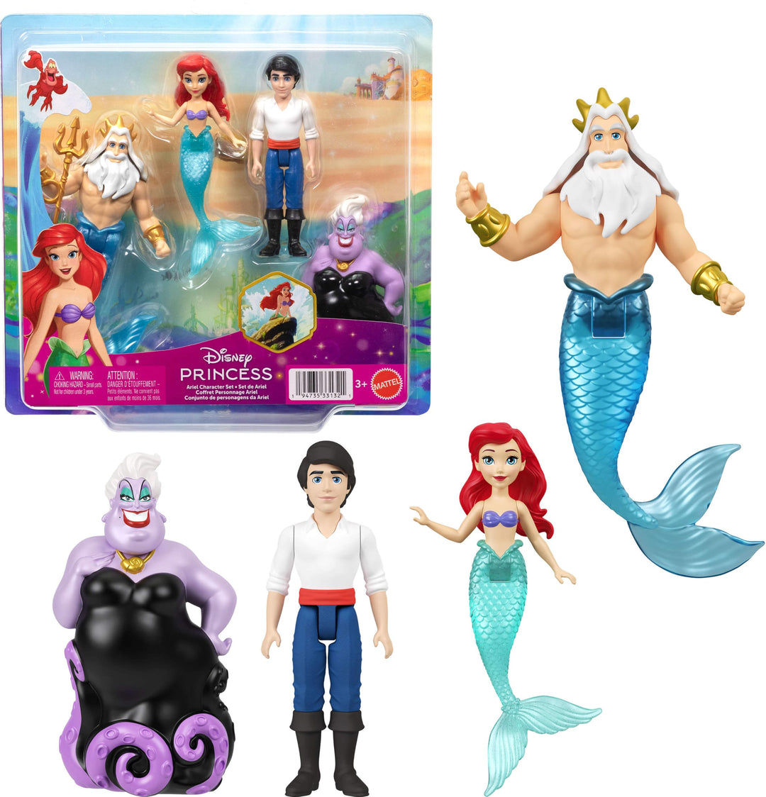 Mattel Disney Prinzessin-Spielzeug, kleine Puppen im 4er-Set mit Meerjungfrau Arielle, Prinz Erik, U