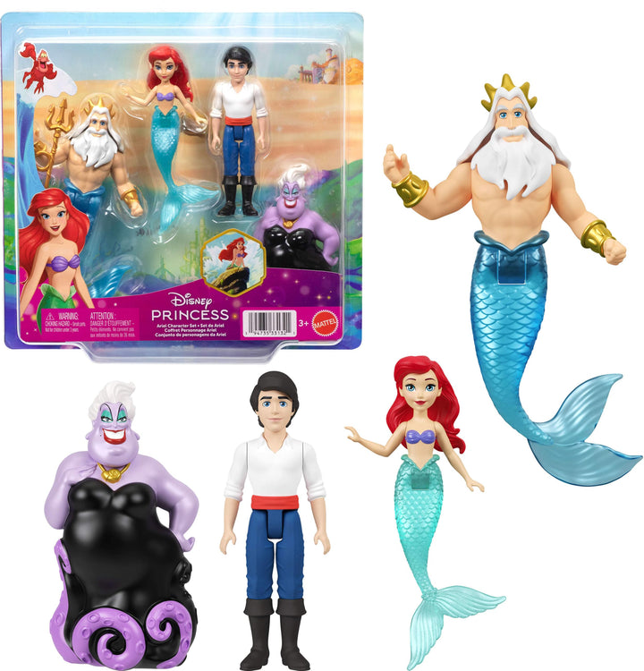 Mattel Disney Prinzessin-Spielzeug, kleine Puppen im 4er-Set mit Meerjungfrau Arielle, Prinz Erik, U