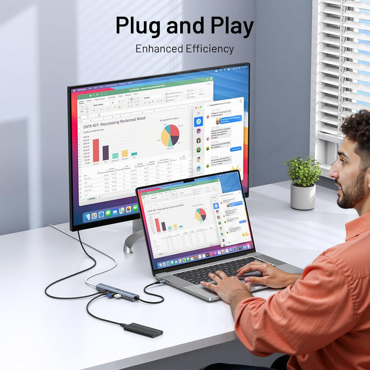 USB C Video Hub Typ C 10Gbps 5 in 1 Hub USB C Monitor Adapter mit USBC Display 4K@60Hz & 10Gbps Data