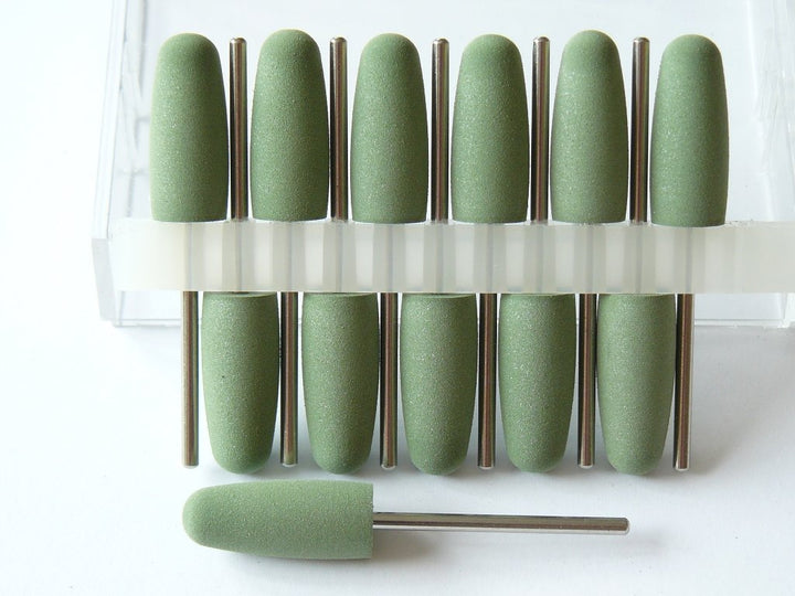 12x Silikonpolierer Bit, 2,35 mm Schaft, mittlere Körnung, Farbe Grün - Silikon Polierer Bit