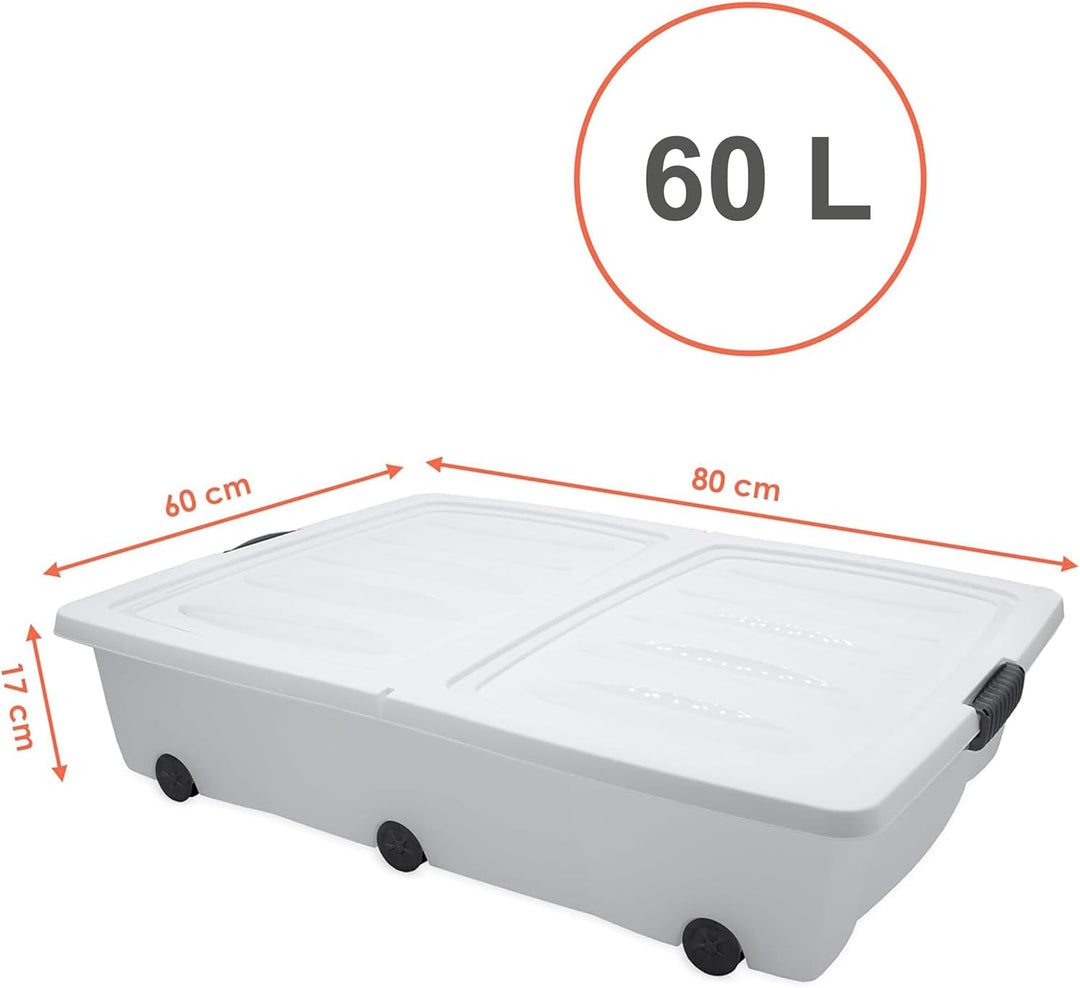 Spetebo Unterbettkommode mit Rollen - 80 x 60 x 17 cm / 60 Liter - Farbe: weiss - Aufbewahrungsbox B