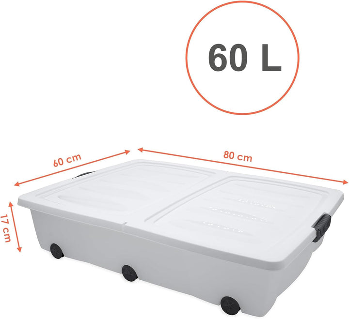 Spetebo Unterbettkommode mit Rollen - 80 x 60 x 17 cm / 60 Liter - Farbe: weiss - Aufbewahrungsbox B