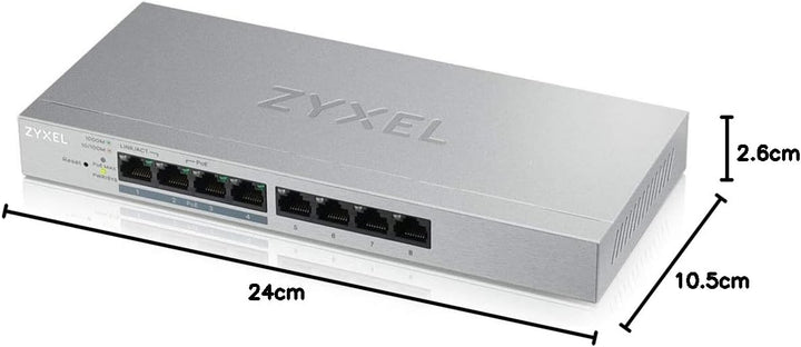 Zyxel 8-Port Gigabit Web / Smart Managed PoE+ Switch mit einem Budget von 60 Watt, Lifetime Garantie