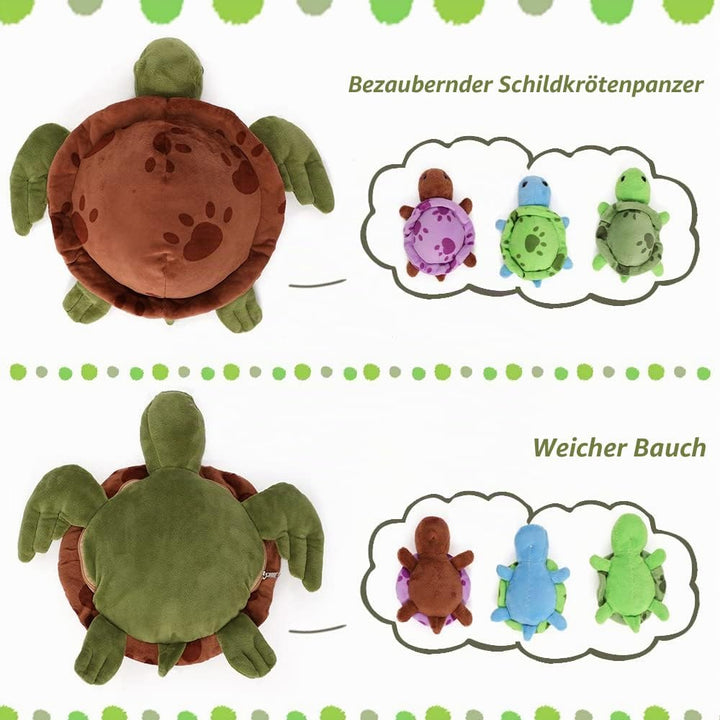 MorisMos 32cm Plüsch Kuscheltier Schildkröte mit 3 Baby im Panzer, 4 Stücke Süss Kuschelig Schildkrö