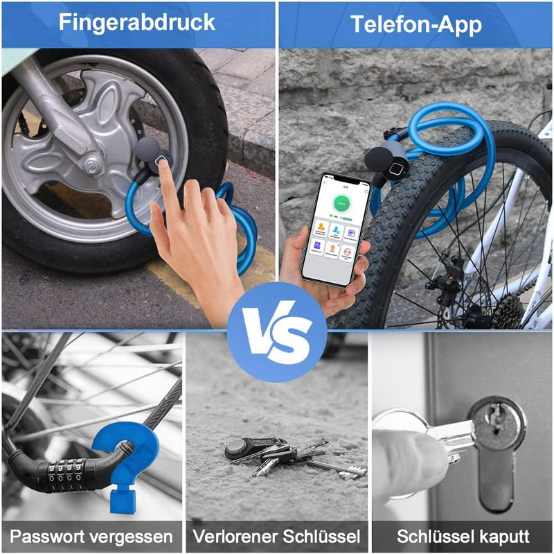 elektronisches Kabelschloss, eLinkSmart Fahrradschloss Fingerabdruck mit Fingerabdruck/Telefon-App,