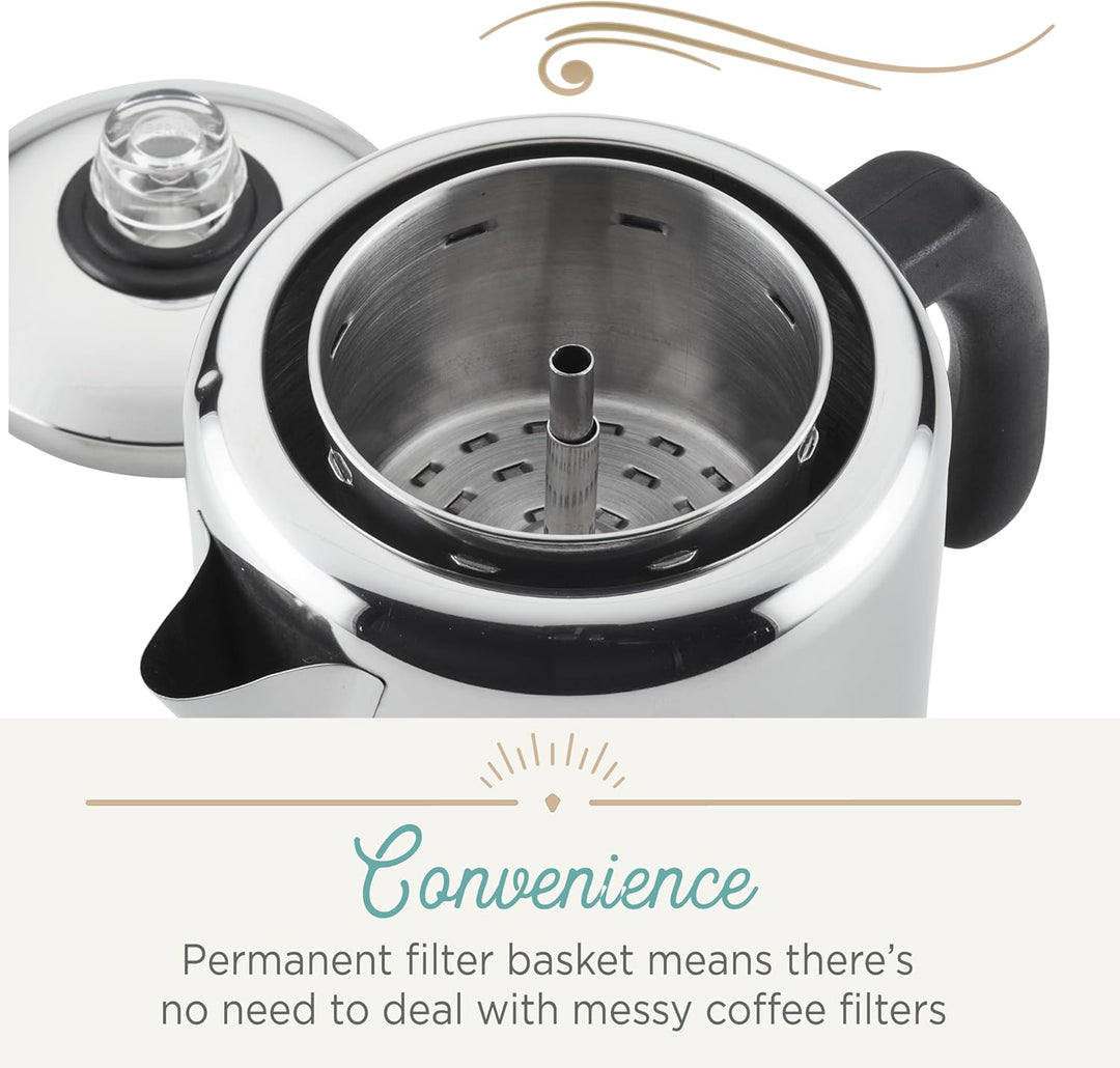 Farberware 50124 Classic Yosemite Stainless Steel Coffee Percolator - 8 Cup, Silver 8-Cup