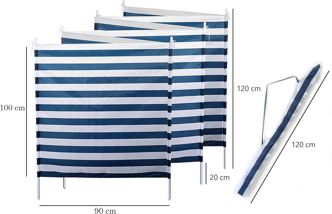 ELLUG Windschutz Sichtschutz Sonnenschutz blau weiss gestreift 6m*1,2m, 7 Stahlstangen für Strand Ca