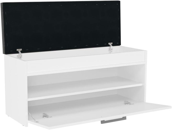 VBChome Schuhschrank mit Sitzfläche und Stauraum 100 x 35 x 49 cm Weiss Griffe Schuh-Organizer Holzä