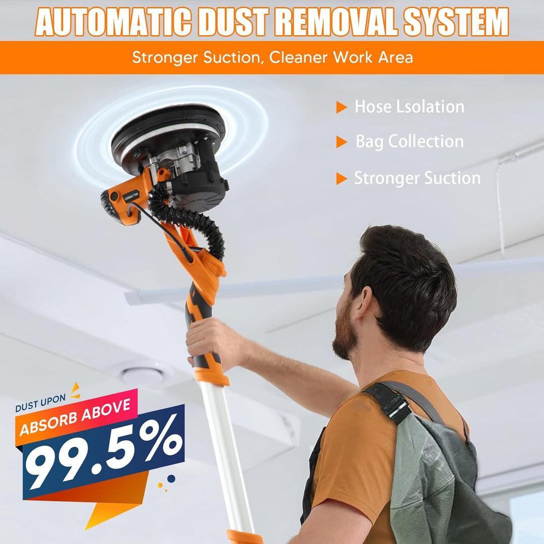 Trockenbauschleifer, 1250 Watt Elektroschleifer, 800 bis 1800 U/min, Ausziehbarem Griff, LED-Beleuch