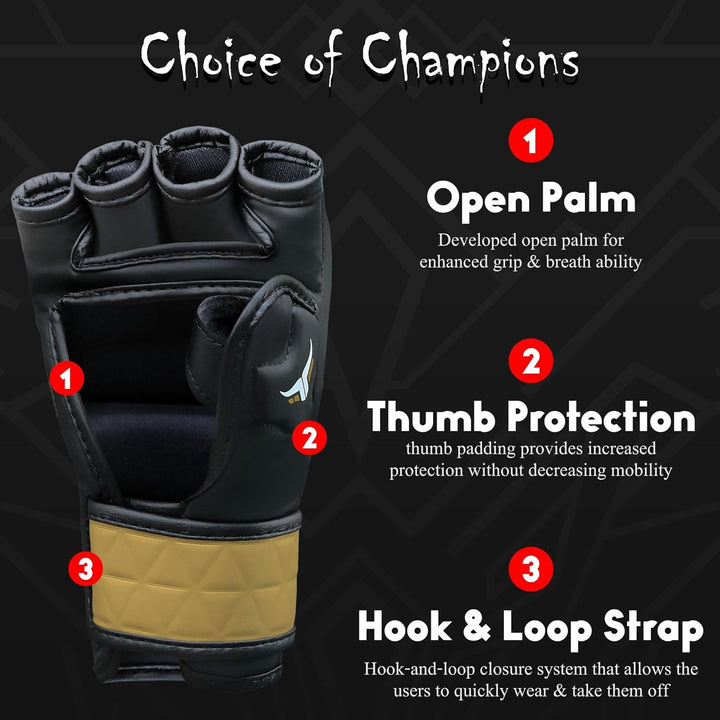 MMA Handschuhe für Herren und Damen — Atmungsaktive Open-Palm Sparring Handschuhe, Grappling Handsch